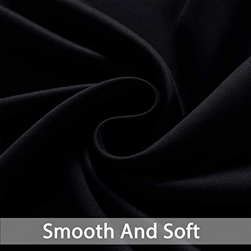 Yakamok Blackout Curtains Room Darkening Thermal Insulated Window Panels,Solid Grommet Top Drapes for Bedroom/Living Room(52Wx90L, Black, 2 Panels)
