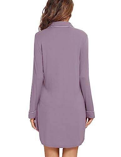 Image of Pjmlifecoco Nightgown for Women Button Down Sleepshirt Short /Long Sleeve Nightdress Soft Modal Sleepwear S-XXL