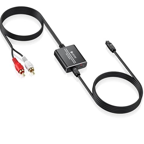 Konwerter audio analogowego na cyfrowy eSynic RCA do optycznego z kablem optycznym, obudowa z aluminium Analogowy konwerter na cyfrowy odpowiedni dla gramofonów, odtwarzaczy CD, soundbarów.