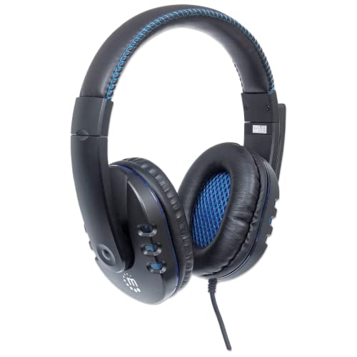Manhattan Wired Usb-A Gaming Headset With Leds - Volume Control With Mic & Audio Mute Buttons – 5.9 Ft Usb Cable For Console- Compatible With Pc, Ps4, Windows, Mac, Black And Blue - 176088 #TOP1