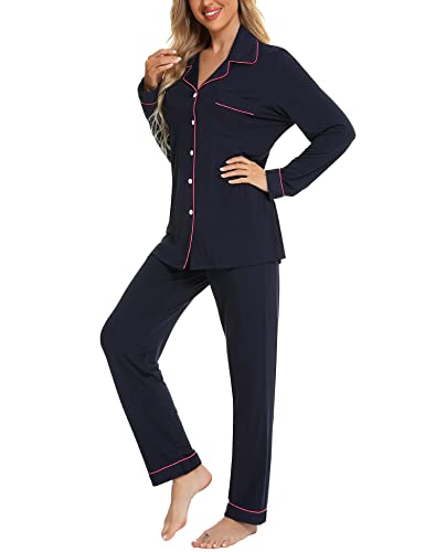 Senert Pajamas Set For Women Long Sleeve Sleepwear Soft Button Down Shirt with Long Pants Pj Lounge Sets S-XXL4