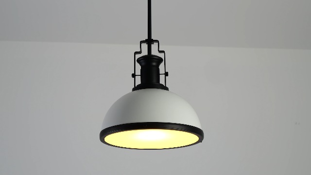 Image of JONATHAN Y Homer Industrial Dome Pendant 13 inch, White /Matte Black | 1-Light, Farmhouse Style, Adjustable Hanging Height, Glass Diffuser, Sloped Ceiling Compatible, Metal, LED Bulb Included