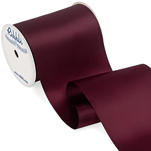 Ribbli Burgundy Satin Ribbon 4 Inch Wide Dark Burgundy Ribbon for Wedding Chair Sash Grand Opening Ceremony Big Bows Gift Wrapping Floral Crafts Cake Decor-Double Faced Satin Continuous 10 Yards