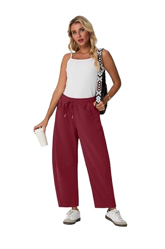 Lepunuo Barrel Sweatpants Women Casual Baggy Elastic Waisted Pants Wide Leg Gym Trousers with Pockets
