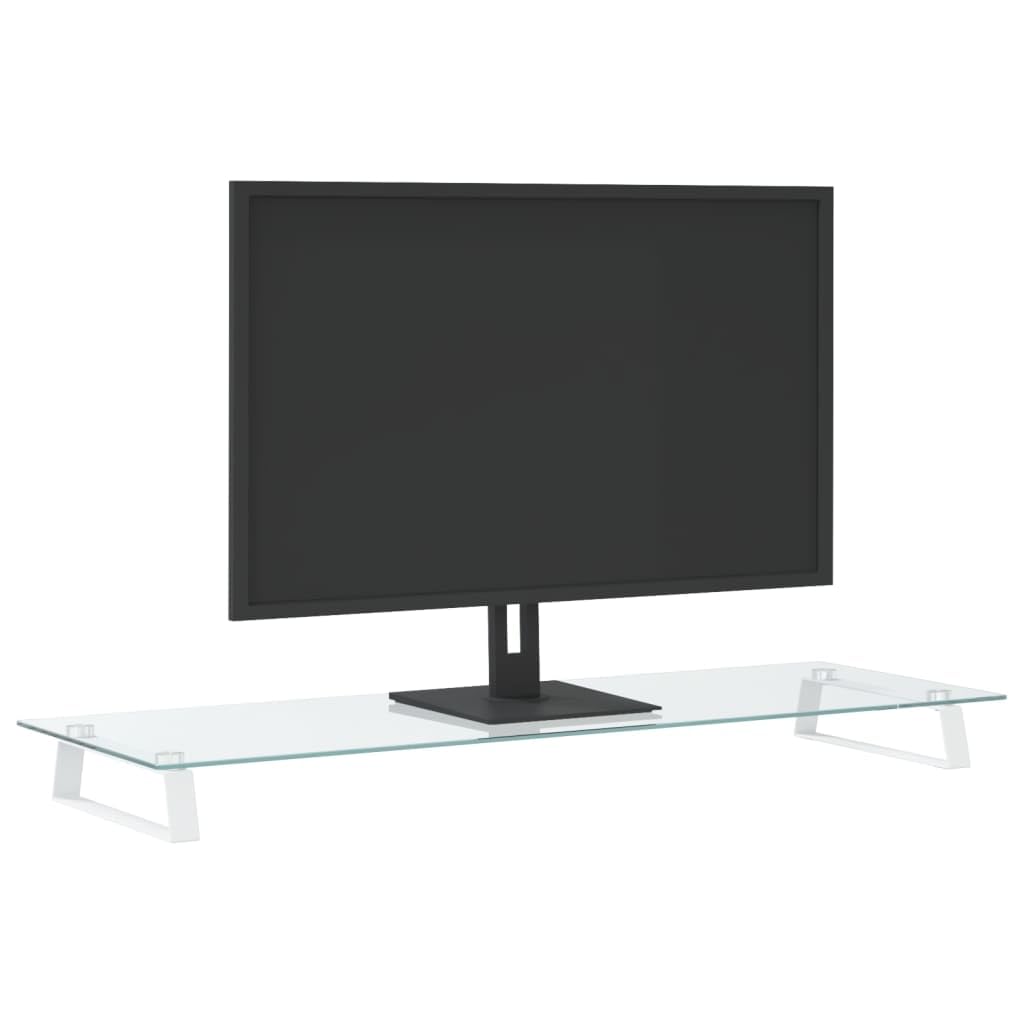 Soporte para monitor de cristal templado blanco y metal, 100 x 35 x 8 cm, soporte ergonómico para pantalla de escritorio y oficina en casa, 10 kg de capacidad de carga para oficina