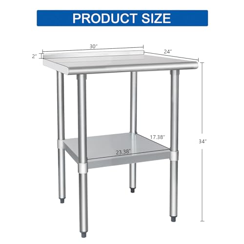 Image of HARDURA Stainless Steel Table Prep & Work Table 24 x 30 Inches NSF Heavy Duty Commercial with Undershelf and Backsplash for Restaurant Kitchen Home and Hotel