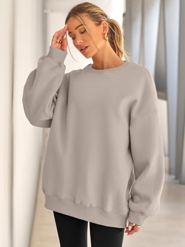 EFAN Womens Sweatshirts Hoodies Oversized Sweaters Crewneck Fleece Casual Tops Basic Comfy Fall Fashion Clothes 2025 Plus Size Maternity Workout Lounge Wear Winter Outfits CoffeeGrey M