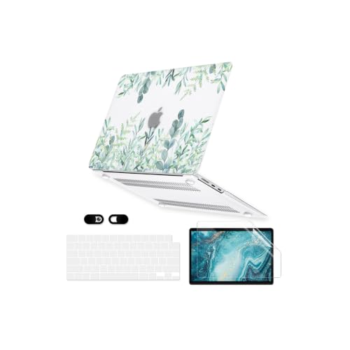 Image of Case for MacBook Pro 14-inch Laptop M5 M4 M3 M2 M1 A3427 A3426 A3434 A3112 A3185 A3401 A2918 A2992 A2779 A2442 2026-2021 Release, Hard Shell&Keyboard Cover&Screen Protector&Webcam Cover, Green Plants
