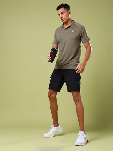 Image of TECHNOSPORT Men's 100% Polyester Slim Fit Self-Design Half Sleeve Polo T-Shirt with Double Cool, SPF50+ Properties for Gym, Workout 7 Regular Use