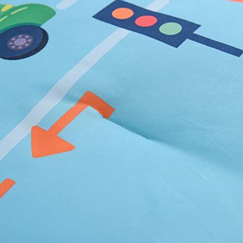 A Nice Night Transport Vehicles Cars Pattern,Cute Cartoon Traffic Light Printed Comforter Set With 2 Pillowcases,For Boy Or Children (Blue,Full 3Pcs) #TOP5