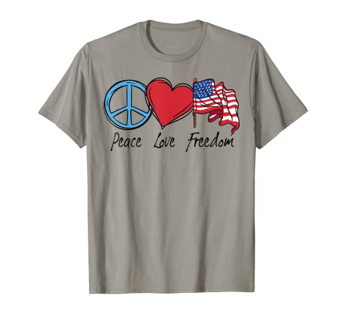Patriótico Retro Peace Love Freedom USA Bandera 4 de julio Camiseta