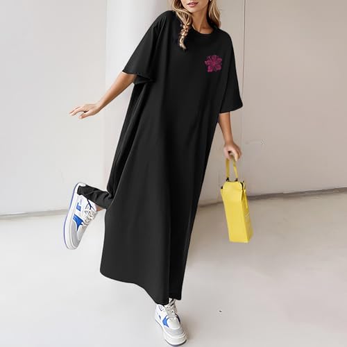 T-shirt robe longue imprimé manches courtes coupe oversize ultra légère