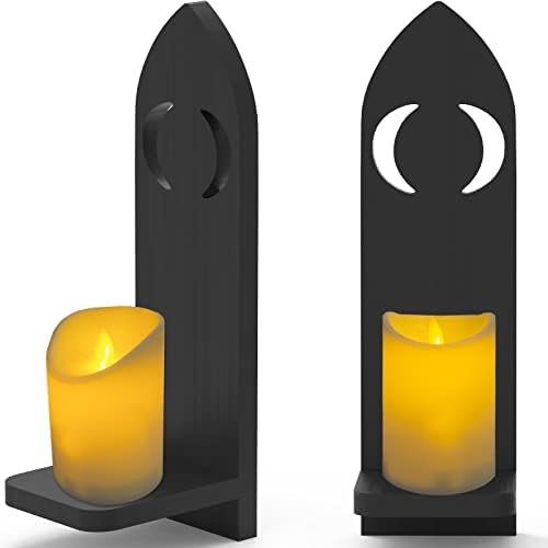 Gothic Wall Candle Holder, LIJEPNA 2Pcs Bamboo Gothic Style Wall Mount Rustic, Medieval Sconces, Wooden Farmhouse Wall Decor for Flower Vase, Spooky Home Decor, Handmade Hanging- Room, Bedroom