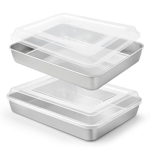 Herogo Baking Pan with Lid, 9 x 12 Inch Stainless Steel Lasagna Pan Deep, Rectangle Cakes Bakeware with Lid for Brownies Casseroles, Dishwasher Safe, Set of 2