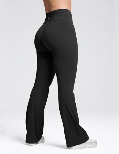 Sogetdo Crossover Flare Leggings for Women Seamless Tummy Control Bootcut Wide Leg Gym Workout Yoga Pants4