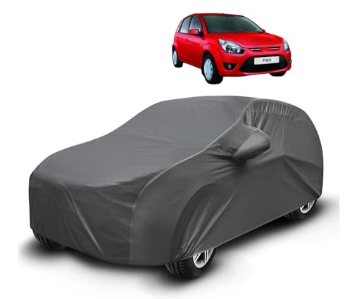 Image of Auto Hub Waterproof Car Cover Compatible with Figo with Mirror Pockets, Soft Cotton Lining, Figo Car Cover Waterproof, Grey