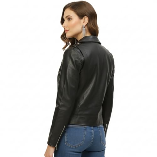 Image of Women Biker Faux Leather Jacket Vintage Casual Outfit