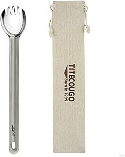 TITECOUGO Titanium Spork, Camping Long Spork Titanium Reusable Multitool Lightweight Camp Outdoors Hiking Travel Convenient Picnic Spoon Fork for Men Women Annvchi Portable Flatware 1 pack