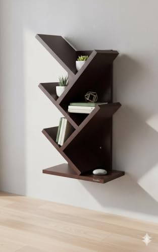 Image of Captiver Steama Engineered Wood Wall Mounted Books Stands Shelf Shelves (Matte Finish, Wenge) Home Office Library Study Living Room Bookshelf Bookshelves Bookends Unit