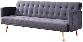 Home Detail Velvet Three Seater Sofa Bed in Grey Pink Blue or Green with Contrast Golden or Rose Gold Finish Legs (Grey with Rose Gold Legs)