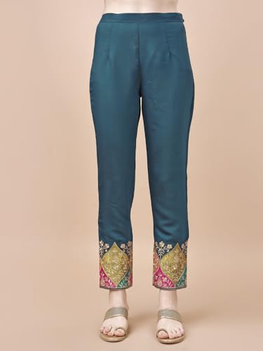 Image of Granthva Fab Women's Chanderi Silk Embroidered Straight Kurta with Palazzos and Dupatta