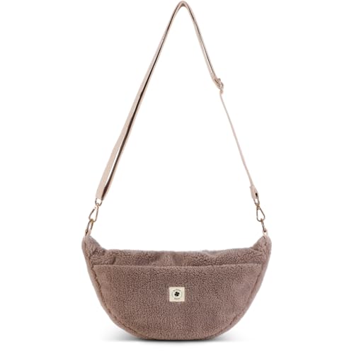 Grünes Glück Teddy Moon Bag Damen SMALL mit Innen & Außentasche | Perfekt als Crossbody Bag mit verstellbarem Gurt | Teddy Tasche Damen klein
