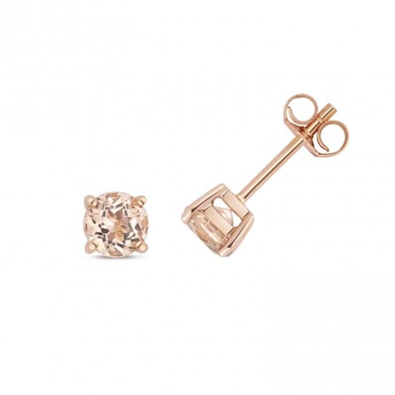 1.00Ct Round Cut Simulated Peach Morganite Stud Earrings 14K Rose Gold Plated 925 Silver 5mm2