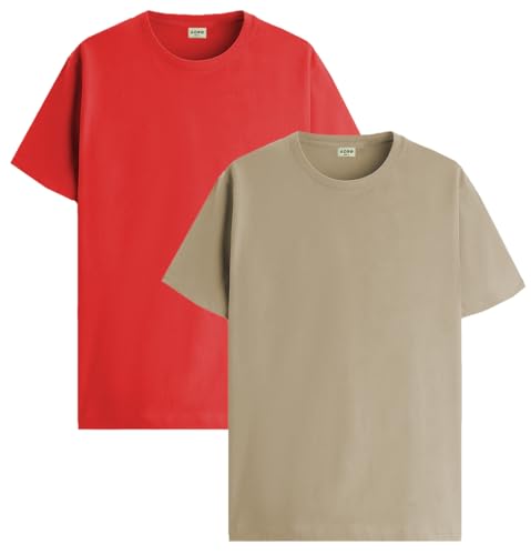 Image of ADRO Men's Cotton Regular Fit Combo Plain Solid T-Shirt Pack of 2