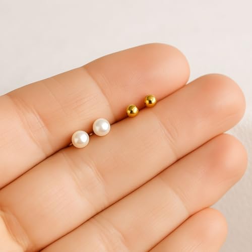 Kit Brinco infantil Pérola e Bolinha Tarraxa Baby Banhado A ouro 18k Antialergico