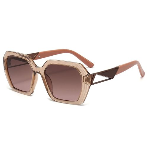 Lunettes de soleil à grande monture creuse, design géométrique premium pour femme