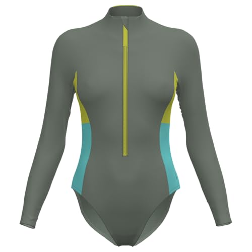 Maillot de bain 1 pièce manches longues Speedo colorblock olive douce zippé taille L