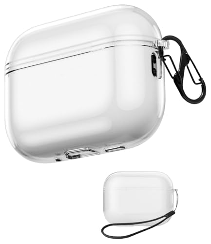 【2025年発売】For AirPods Pro 3 ケース [HVUYAL] AirPods pro 第三世代 ケース透明 軽量 TPU素材 充電対応 装着したまま 紛失防止用のフックを搭載した 軽量 キズ防止 防震 防塵 傷つきにくい 柔らかなシ 衝撃 吸収 スリム ソフト ケースカバー 落下防止保護(クリア)の商品画像（Amazon）