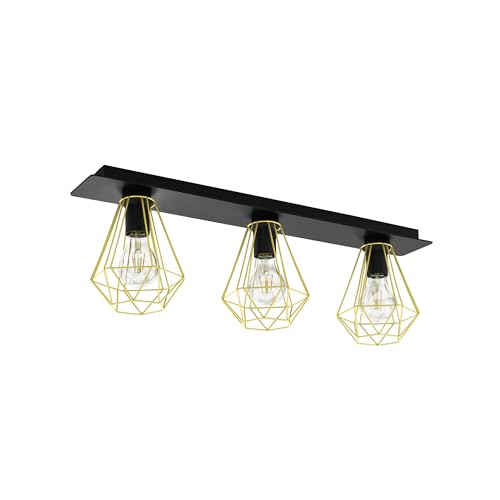 Eglo Flush Ceiling Light Tarbes 2, 3 lamp Lighting Made of Black Metal and Brass, Rectangular Living Room and Hallway lamp with E27 Socket, 30 inches