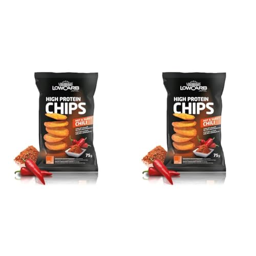 Layenberger High Protein Chips Hot & Sweet Chili, satte 43,7% Eiweiß und nur 20,9% Kohlenhydrate bei nur 3,9 g Zucker, nicht frittiert, (1 x 75 g) (Packung mit 2)