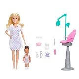 Barbie Carriere - Dentista, Set con Bambola bionda Che Indossa Il Camice Bianco, Mini Bambola Bambina, Poltrona per Le Visite e Accessori a Tema Inclusi, 3+ Anni, JMK14