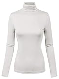 MixMatchy Women's Slim Lightweight Long Sleeve Pullover Turtleneck Mock Shirts Base Layer Undershirts Active Tops Off-White L