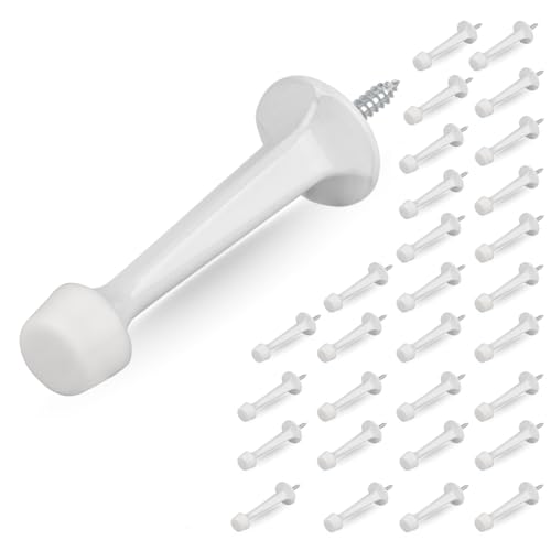 HOMOTEK 30Pack Heavy Duty Solid Rigid Door Stop with Soft Rubber Tip, Zinc Die Cast Door Stopper Protect Wall & Door, White