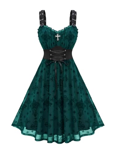 Rosegal Plus Size Women Gothic Vintage Mesh Overlay Dress(Green_1/L)