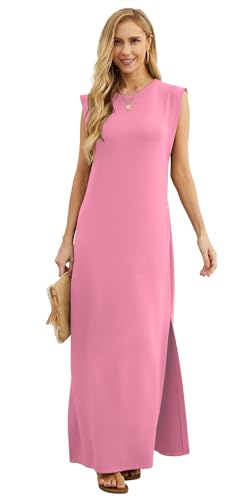 Image of GRECERELLE 2026 Women Year-Round Casual Round Neck Loose Split Wrinkle-Free Long Maxi Vacation Dress with Pockets (XXS-4XL)