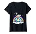 Damen Pastell Goth Teddybär Japanischer Regenbogen Kawaii Anime Nu Goth T-Shirt mit V-Ausschnitt