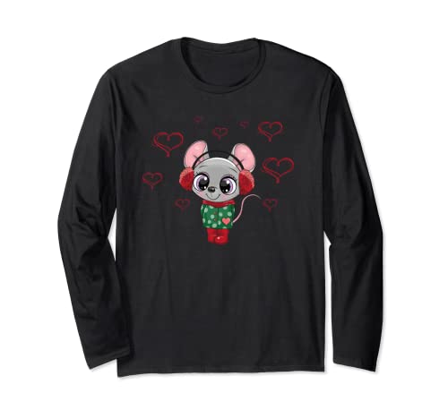 Favoloso regalo per ragazze con topo e cuori di San Valentino Maglia a Manica