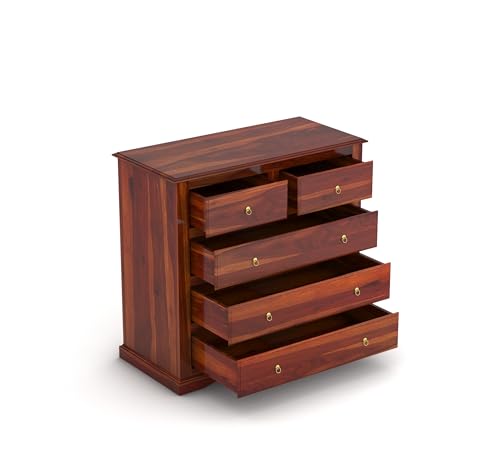 Image of Sheesham Wooden Chest of Drawer for Living Room | Solid Wood Dresser Storage for Bedroom with 5 Drawer | Rosewood Cabinet Storage (Honey)