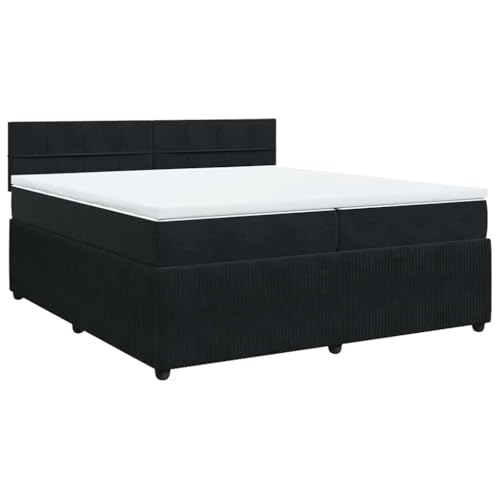 vidaXL Boxspringbett, Doppelbett mit Matratze Matratzenauflage, Bettgestell mit Lattenrost Kopfteil, Polsterbett Bett für Schlafzimmer, Schwarz 200x200cm Samt