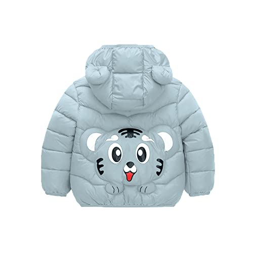 Baby Boy Winter Jacket Down Cotton Windproof Warm Winter Coats Zipper Cartoon Tiger Prints Bear (Light Blue, 3-4 Years)2