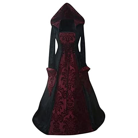 Liebeimmer Women's Halloween Hooded Witch Cosplay Dress Long Gown Renaissance Medieval Costumes Gothic Victorian Vampire Dress, UK Size, Shipping 7 Days Red Cover
