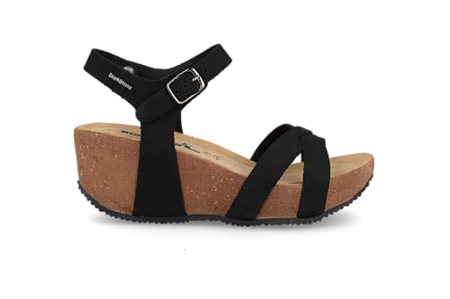 Bionatura - Sandalia con correa de mujer de piel nobuck negra con cuña 24 FREGENE - Made in Italy, Negro , 38 EU