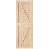 EaseLife 30in x 84in Sliding Barn Wood Door,Interior Doors,DIY Assemblely,Solid Natural Spruce Panelled Slab,Easy Install,Apply to Rooms & Storage Closet,K-Frame