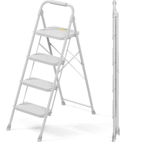 Image of KINGRACK 4 Step Folding Step Ladder for Home, Safety Lock, 330lbs Load