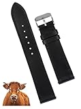 Picture of 19mm Flat Black Leather Watch Band Men Quick Release Handmade Leather Strap, Slim Replacement Wristband Stainless Steel Buckle, Christmas Father's Day Gift for Dad Husband DH-NO-201-19MM