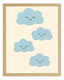 Sleeping Clouds Print Blue Cloud Nursery Wall Art for Kids Room Minimalist and Gender Neutral Baby...